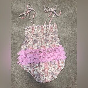 Caden Lane - Penelope poppies smocked bubble romper with ruffle butt